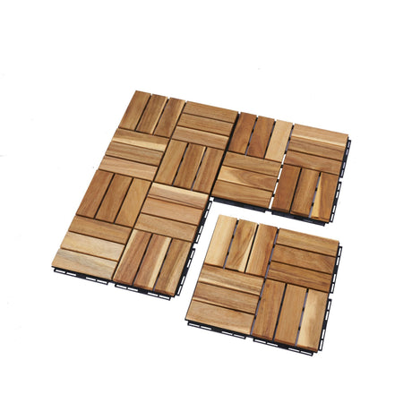 Interlocking Deck Tiles Checker Pattern, Square Acacia Hardwood Outdoor Flooring For Patio, Bancony, Pool Side HouseOfZazla