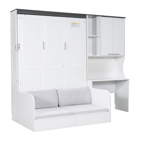Multi Functional Murphy Bed With Sofa, Desk, And Storage Cabinet In, Full Size - White HouseOfZazla