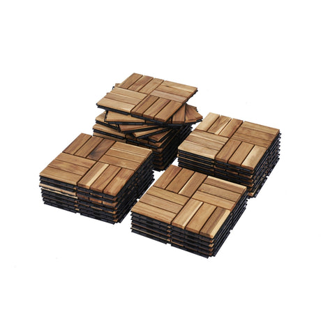 Interlocking Deck Tiles Checker Pattern, Square Acacia Hardwood Outdoor Flooring For Patio, Bancony, Pool Side HouseOfZazla