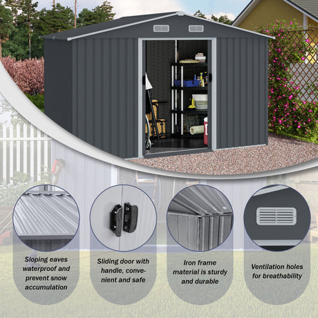 Outdoor Storage Shed Large Metal Tool Sheds, Heavy Duty Storage House With Sliding Doors HouseOfZazla