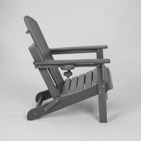 HDPE Folding Adirondack Chair with Dual Cup Holder - Gray HouseOfZazla