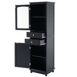 Tall Bathroom Storage Cabinet With Glass Doors, Free-Standing, Two Drawers, And Adjustable Shelves, Board, Painted Perfect For Displaying Your Favorite Items