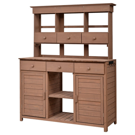 Topmax 65.7'' Tall Garden Potting Bench Table with Hutch HouseOfZazla