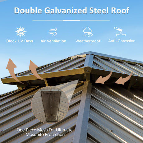 10' x 12' Hardtop Gazebo with Galvanized Steel Double Roof, Curtains, and Netting HouseOfZazla