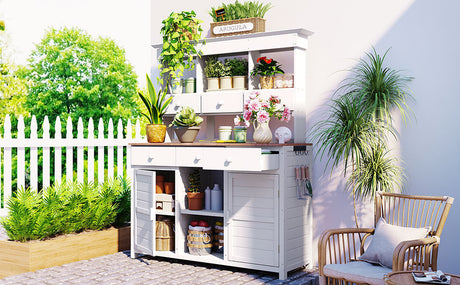 TOPMAX 65.7" Tall Garden Potting Bench Table with Hutch HouseOfZazla