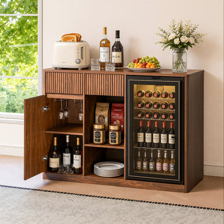 51" Fluted Bar Cabinet with Fridge Space and Wine Glass Rack HouseOfZazla