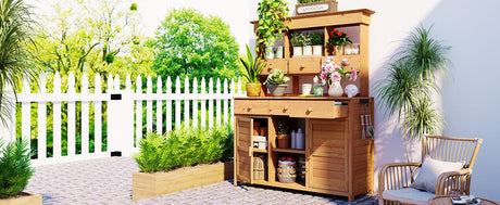 TOPMAX 65.7'' Tall Garden Potting Bench Table with Hutch HouseOfZazla