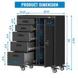 Metal Tool Garage Storage Cabinet with 5 Drawers and 1 Door