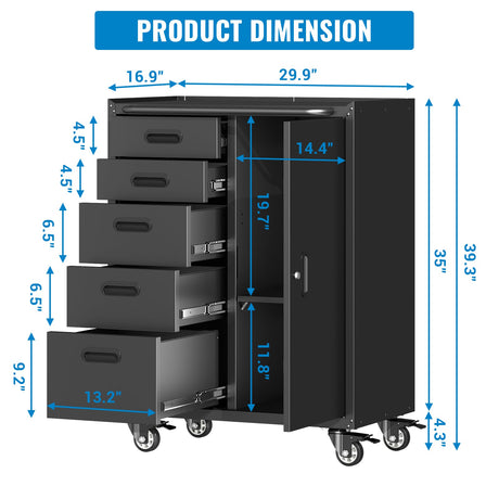 Metal Tool Garage Storage Cabinet with 5 Drawers and 1 Door HouseOfZazla
