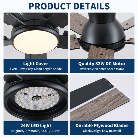 Low Profile Flush Mount Intergrated LED Ceiling Fan With Light And Reversible Quiet Motor HouseOfZazla
