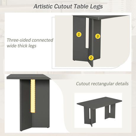 Dining Table Set With 6 Upholstered Chairs, Rectangular Table With Cutout Legs HouseOfZazla
