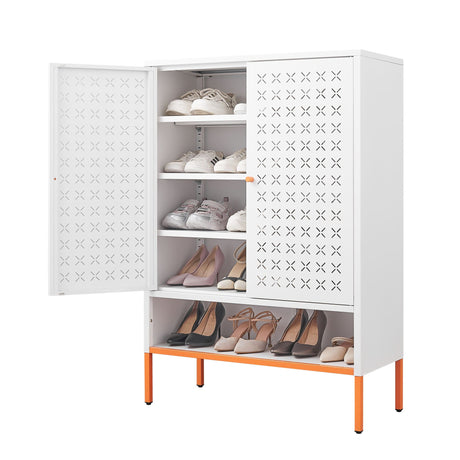 Grid Double Door Shoe Cabinet With Adjustable Compartments and Moisture-Proof Design HouseOfZazla
