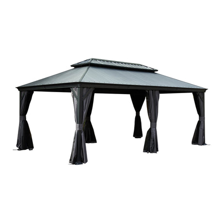 12'x20' Hardtop Gazebo with Resin Roof, Curtains, and Mosquito Netting HouseOfZazla