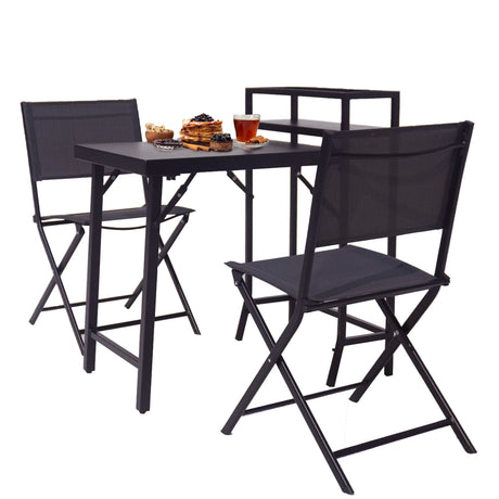3 Piece Patio Bistro Set, Patio Set Of Foldable Patio Table And Chairs, Outdoor Patio Furniture Sets - Black HouseOfZazla