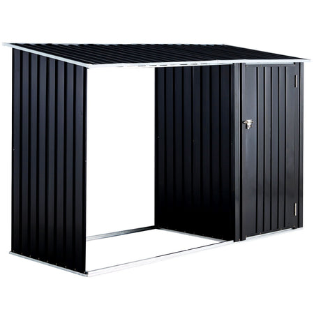 Firewood Storage Shed, Outdoor Firewood Rack, Outdoor Storage Shed With Log Holder, Firewood Shelter For Patio, Anthracite Galvanized Steel - Black HouseOfZazla
