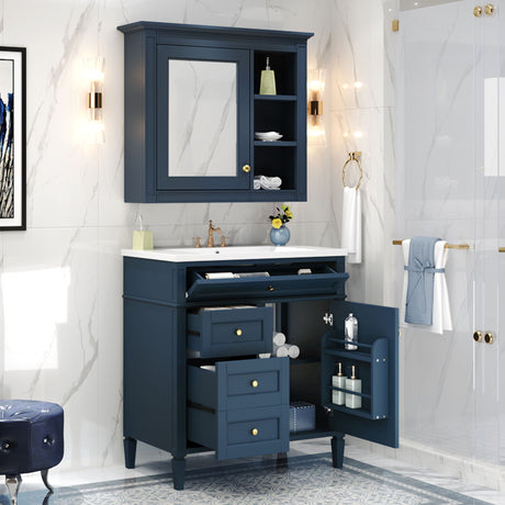 Bathroom Vanity With Medicine Cabinet, Royal Mirror Cabinet, Modern Bathroom Storage Cabinet With 2 Soft Closing Doors And 4 Drawers HouseOfZazla