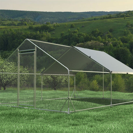 Large Metal Chicken Coop, Walk In Poultry Cage Hen Run House Rabbits Habitat Cage Spire Shaped Coop With Waterproof And Anti Ultraviolet Cover HouseOfZazla