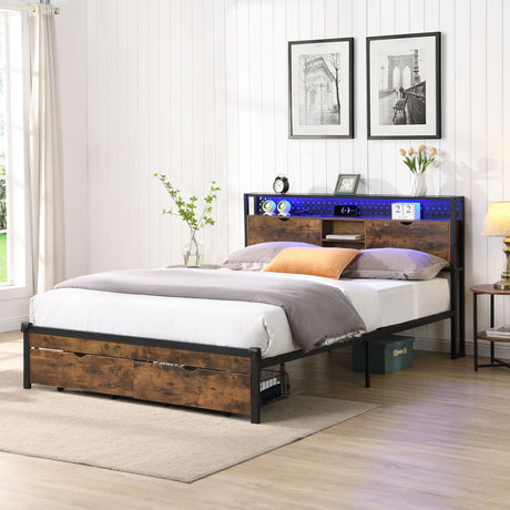 Modern Metal Platform Bed Frame with Wooden Headboard and Storage HouseOfZazla