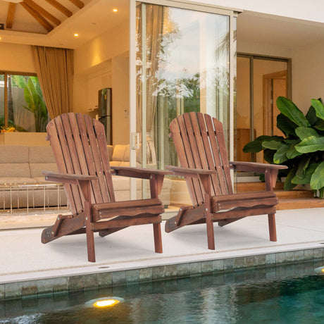 SoliWood Wooden Outdoor Folding Adirondack Chair Set of 2 HouseOfZazla