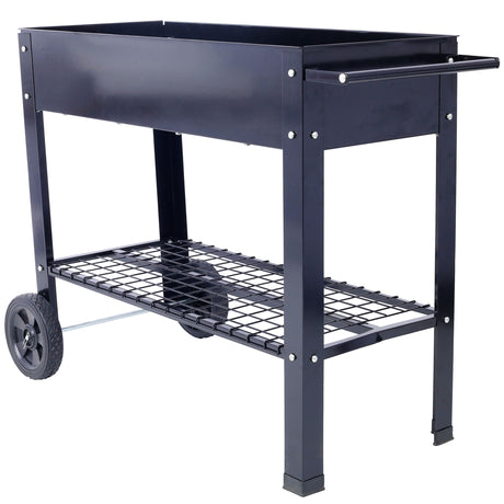 Elevated Mobile Raised Ergonomic Metal Planter Garden Bed With Wheels Powder Coated Steel - Black HouseOfZazla
