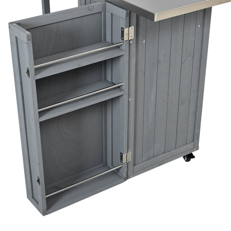 Outdoor Kitchen Island Fir Wood Prep Station with Stainless Steel Top HouseOfZazla