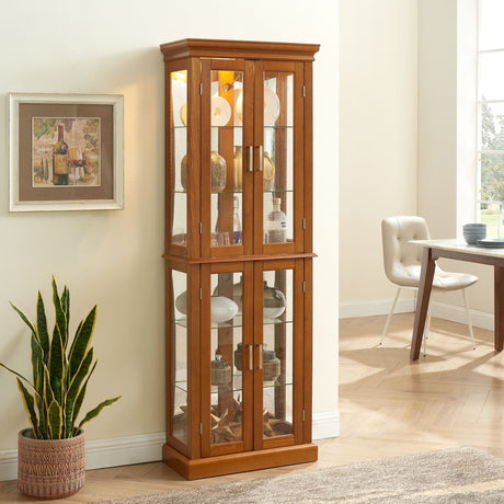Lighted Curio Cabinet With Adjustable Shelves and Mirrored Back Panel HouseOfZazla