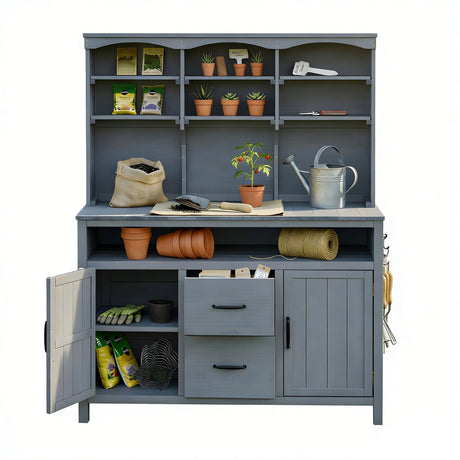 TOPMAX Large Fir Wood Potting Bench with Hutch and Storage HouseOfZazla