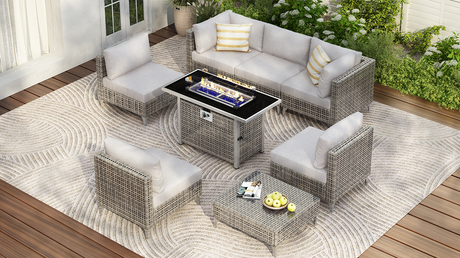 K&K Patio 8-Piece Patio Furniture Set with 43" Fire Pit Table HouseOfZazla