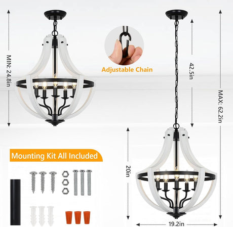 5-Light Convertible White Wood Farmhouse Chandelier HouseOfZazla