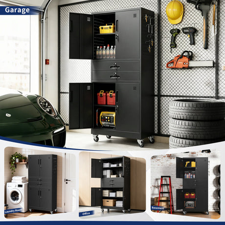 Metal Storage Cabinet with Two Drawers and Locking Doors HouseOfZazla