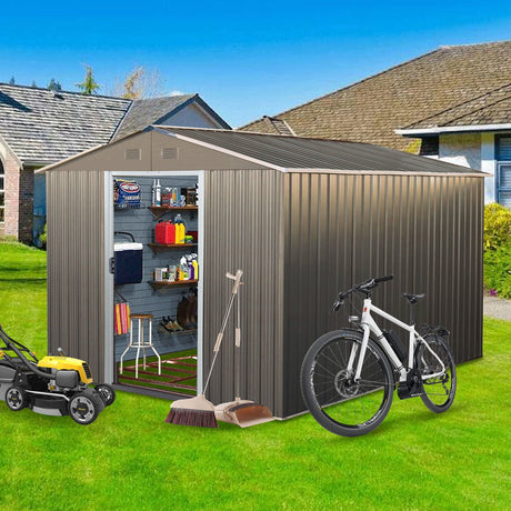 8X10Ft Outdoor Metal Storage Shed - Gray HouseOfZazla