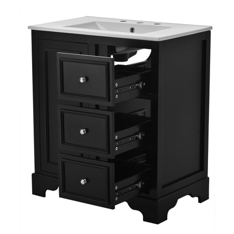Bathroom Vanity With Sink, Modern Elegant Bathroom Storage Cabinet With 3 Drawers And Adjustable Shelves, Freestanding Vanity Set With Mirror Cabinet, Single Sink Bathroom Vanity HouseOfZazla