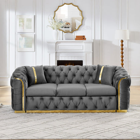 Button Tufted Couch With 2 Pillows, 3 Seater Luxury Chesterfield Sofa HouseOfZazla