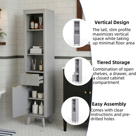 Tall Bathroom Storage Cabinet With Adjustable Shelves And 1 Drawer & Door HouseOfZazla