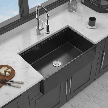 Porcelain Ceramic Farmhouse Sink Workstation With Reversible Apron Design - Single Bowl HouseOfZazla