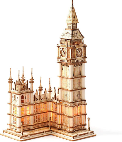 3D Puzzle for Adults Wooden Craft Kits for Teens DIY Construction Model Kit with LED Light to Build Educational Big Ben - WoodArtSupply