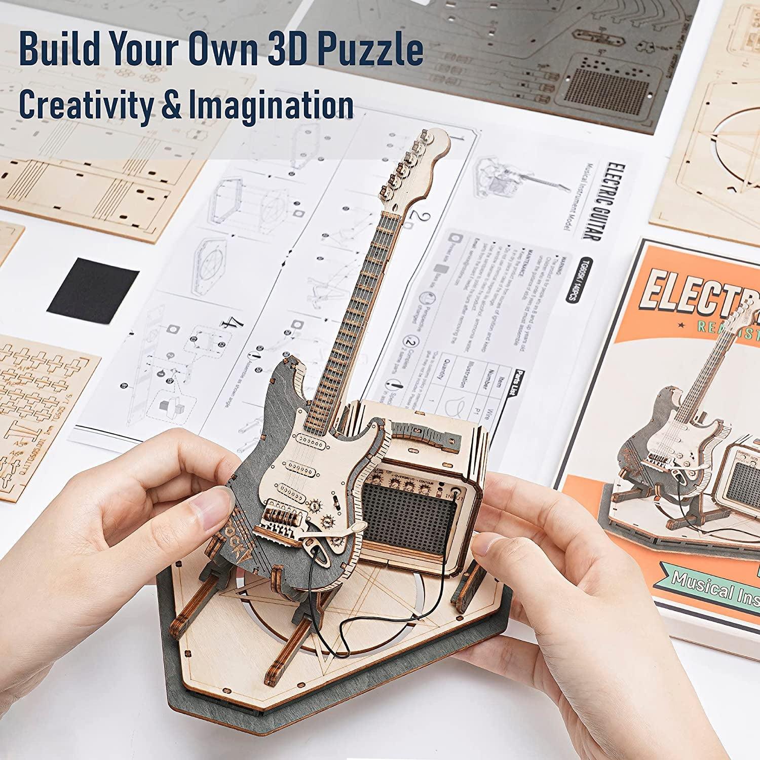 3D Puzzle for Kids Wooden Craft Kits DIY Model Guitar Kit to Build Brain Teaser Puzzle - WoodArtSupply