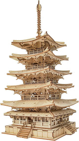 Five-Storied Pagoda 3D Wooden Puzzle Kit - Unique DIY Craft for All Ages WoodArtSupply