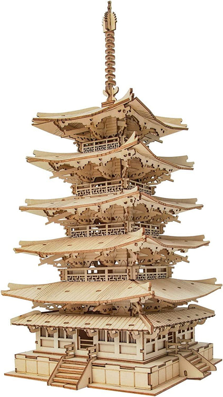 Five-Storied Pagoda 3D Wooden Puzzle Kit - Unique DIY Craft for All Ages WoodArtSupply