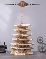 Five-Storied Pagoda 3D Wooden Puzzle Kit - Unique DIY Craft for All Ages WoodArtSupply
