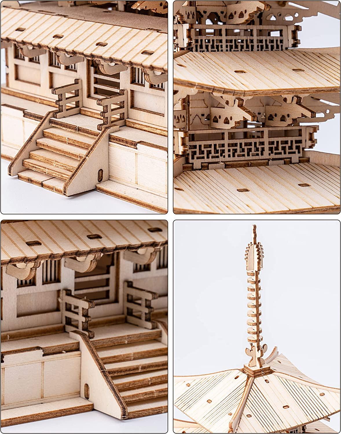 Five-Storied Pagoda 3D Wooden Puzzle Kit - Unique DIY Craft for All Ages WoodArtSupply