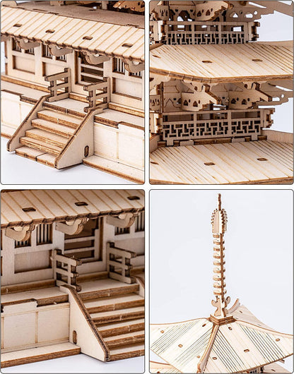 3D Puzzle Wooden Craft Kits for Adults DIY Model Building Kit Best Gift for Kids (Five-Storied Pagoda) - WoodArtSupply