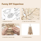 Five-Storied Pagoda 3D Wooden Puzzle Kit - Unique DIY Craft for All Ages WoodArtSupply
