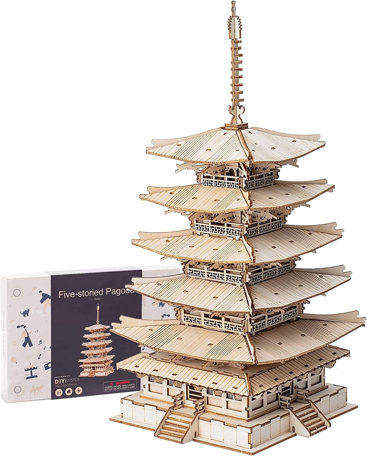 Five-Storied Pagoda 3D Wooden Puzzle Kit - Unique DIY Craft for All Ages WoodArtSupply