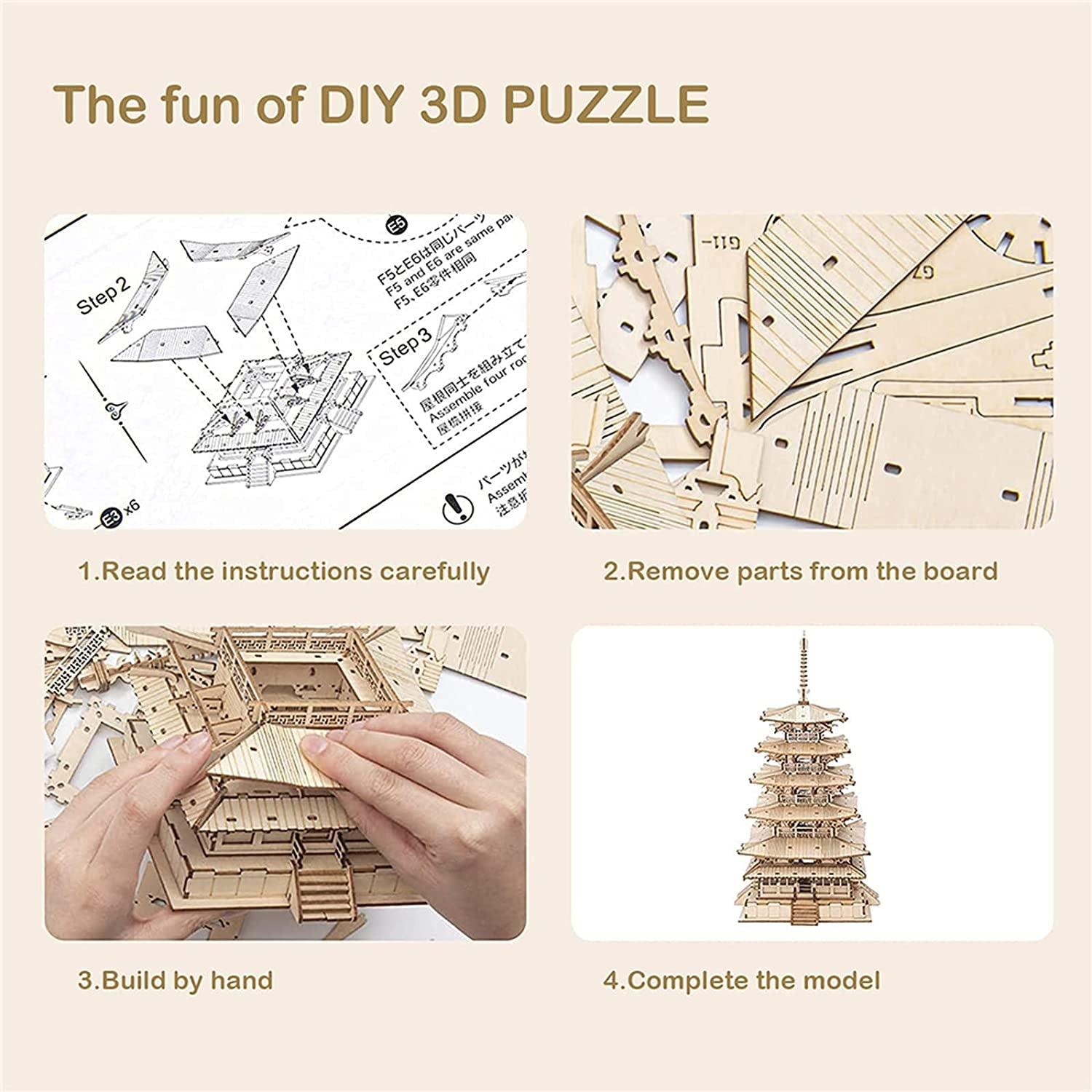 3D Puzzles for Adults, Wooden Model Kits for Adults to Build, Gift on Birthday Christmas - Five-Storied Pagoda - WoodArtSupply