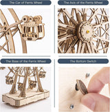 Vintage Ferris Wheel Wooden Music Box 3D Puzzle Kit for Adults WoodArtSupply