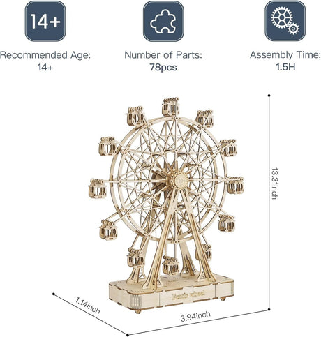 Vintage Ferris Wheel Wooden Music Box 3D Puzzle Kit for Adults WoodArtSupply