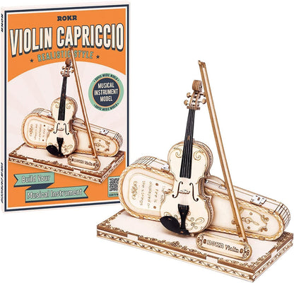 3D Puzzles Wood Craft Kits Mini Musical Instrument Model Kit Collectibles Home Desk Decor (Violin Capriccio) - WoodArtSupply