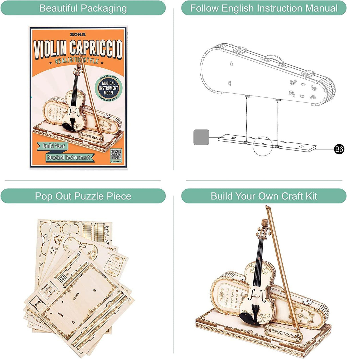Exquisite 3D Wooden Violin Capriccio Puzzle Kit for Musical Enthusiasts WoodArtSupply