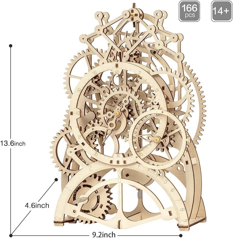 3D Wooden Mechanical Pendulum Clock Puzzle,Mechanical Gears Toy Building Set,Family Wooden Craft KIT - WoodArtSupply